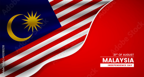 Abstract independence day of Malaysia background with elegant fabric flag and typographic illustration