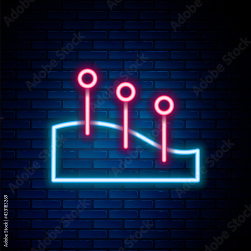 Glowing neon line Acupuncture therapy icon isolated on brick wall background. Chinese medicine. Holistic pain management treatments. Colorful outline concept. Vector