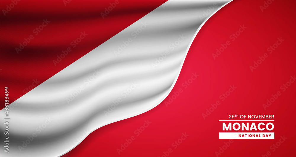 Obraz premium Abstract national day of Monaco background with elegant fabric flag and typographic illustration