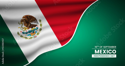 Abstract independence day of Mexico background with elegant fabric flag and typographic illustration