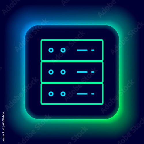 Glowing neon line Server, Data, Web Hosting icon isolated on black background. Colorful outline concept. Vector