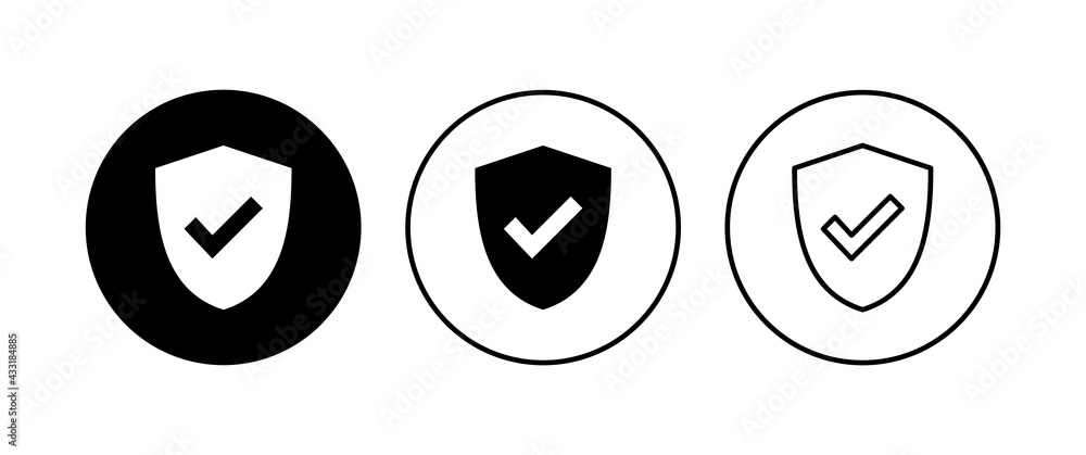 Shield check mark icon set. Protection approve sign. Safe icon vector Shield check mark icon set. Protection approve sign. Safe icon vector
