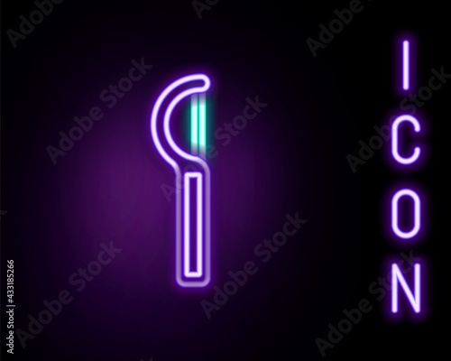 Glowing neon line Dental floss icon isolated on black background. Colorful outline concept. Vector