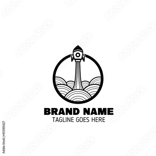 Rocket circle line art simple logo icon sign symbol for Brand, Clothing, apparel, business, Banners, Poster, paper, cover, background and wallpaper. 