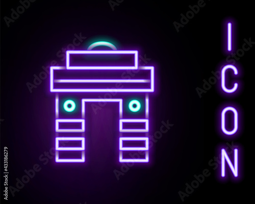 Glowing neon line India Gate in New Delhi, India icon isolated on black background. Gate way of India Mumbai. Colorful outline concept. Vector