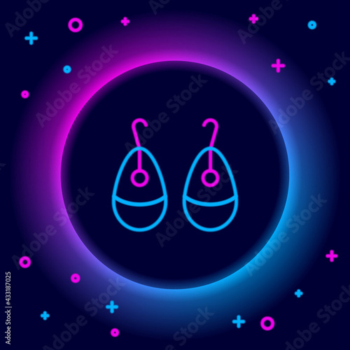 Glowing neon line Earrings icon isolated on black background. Jewelry accessories. Colorful outline concept. Vector
