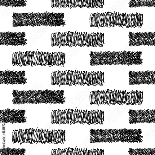 Seamless pattern with black pencil brushstrokes