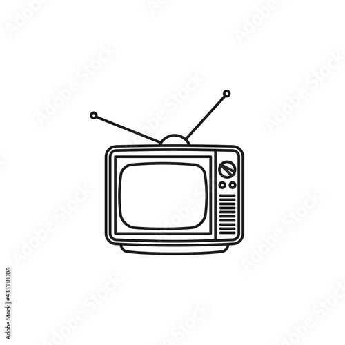 Retro portable television set vector line icon