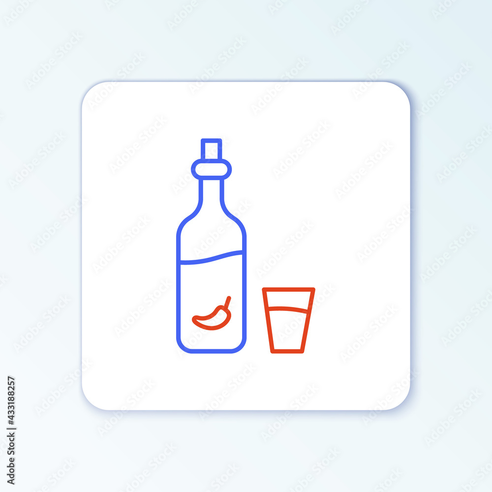 Line Vodka with pepper and glass icon isolated on white background. Ukrainian national alcohol. Colorful outline concept. Vector Line Vodka with pepper and glass icon isolated on white background. Ukrainian national alcohol. Colorful outline concept. Vector