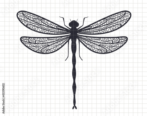 Dragonfly design.  Curve decoration design. Silhouette vector flat illustration. Cutting file. Suitable for cutting software. Cricut, Silhouette