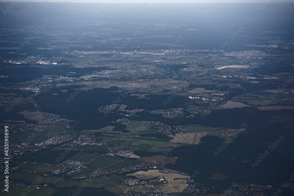  Domodedovo airport. View of the surrounding villages of the airport from an airplane