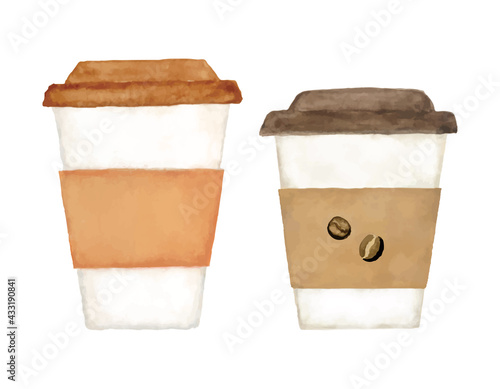 テイクアウト　ドリンク　コーヒー紅茶　水彩イラスト