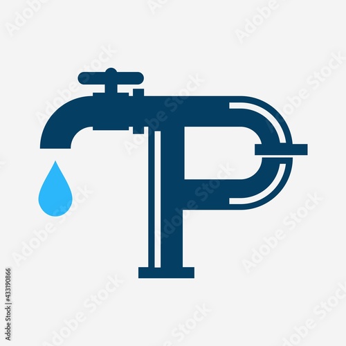 Initial letter P icon of plumbing logo vector template design
