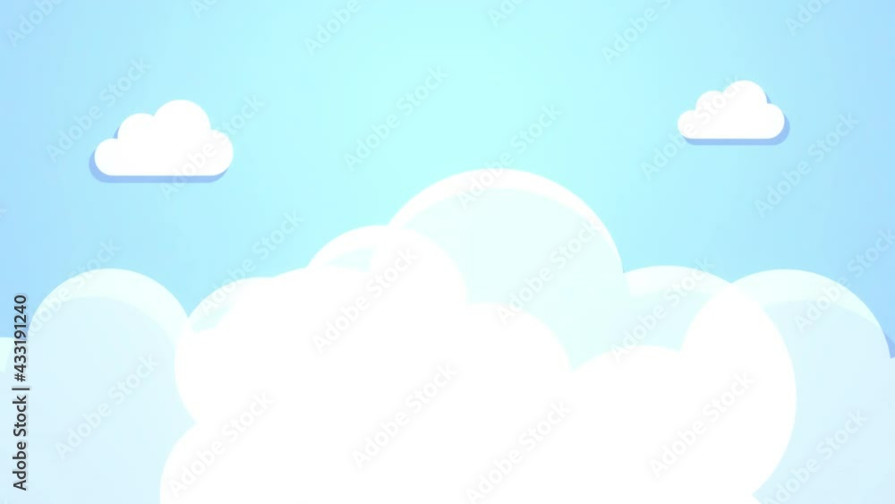 Looped cartoon white clouds and blue sky paper art animation. Looped cartoon white clouds and blue sky paper art animation.