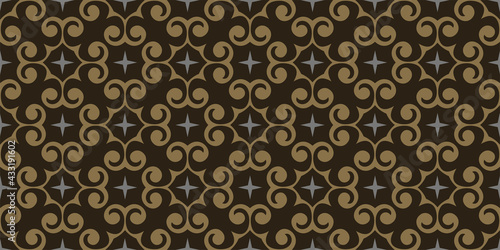 Abstract background pattern with decorative ornament on black background, wallpaper. Seamless pattern, texture. Vector graphics