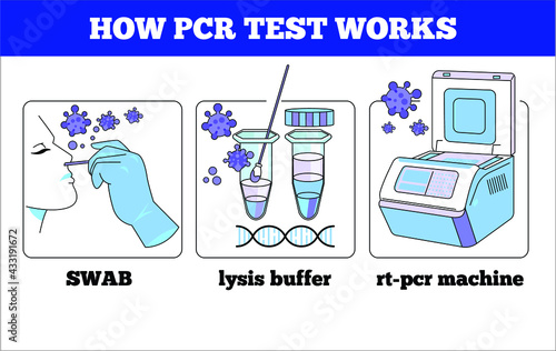 How COVID-19 or coronavirus swab test works vector illustration template poster. or icon.	