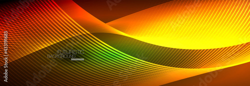 Abstract neon glowing light in the dark with waves. Shiny magic energy and motion concept, vector abstract wallpaper background
