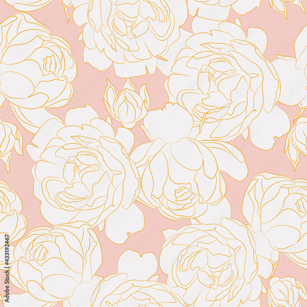 Roses Seamless pattern, vector floral illustration. Nature background