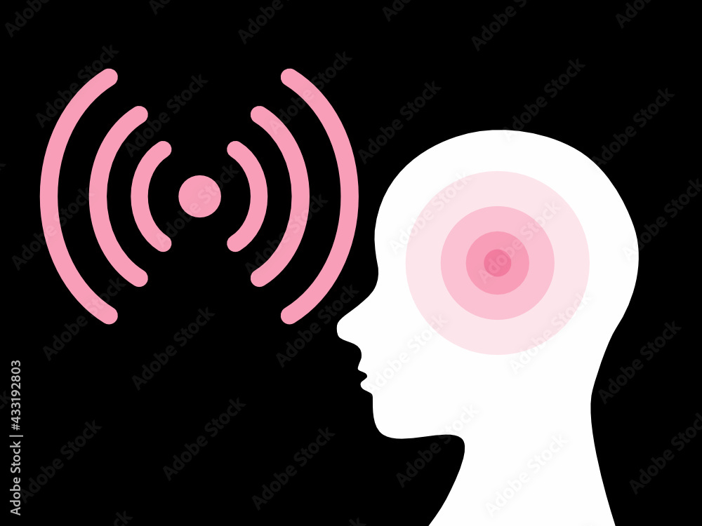 Radio mobile waves negative influence on human. Radio waves cousing a headache. Concept abstract illustration. Vector. Radio mobile waves negative influence on human. Radio waves cousing a headache. Concept abstract illustration. Vector.