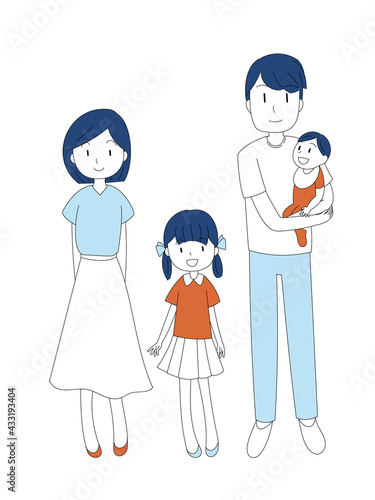 シンプルな色合いの家族イラスト