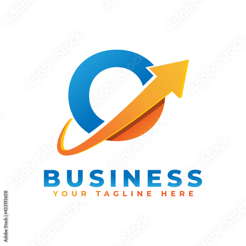 Letter O with Swoosh Arrow Up Logo Design. Creative Letter Mark Suitable for Company Brand Identity, Travel, Start up, Logistic, Business Chart or Graph Logo Template