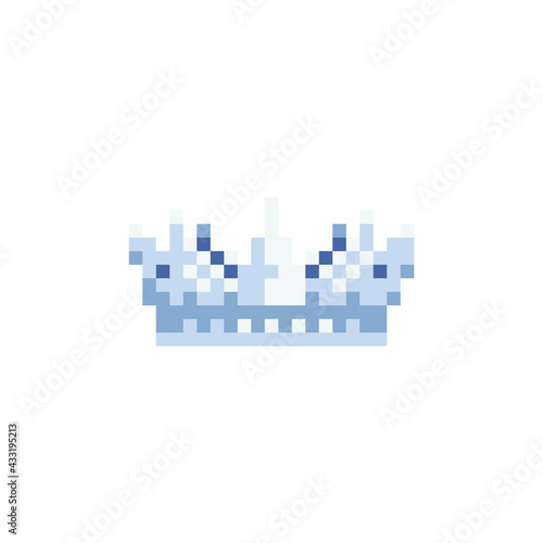 Queen's crown. Pixel art icon. Flat style. 8-bit. Sticker design. Isolated vector illustration.