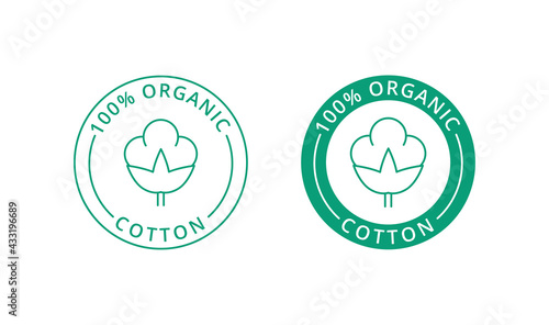 100% organic cotton label, natural cloth logo, tag, stamp for clothing packaging