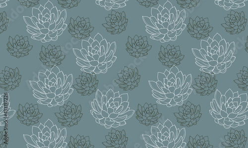 Vector line art grey and white succulents seamless pattern background texture. Greate as a fabric, textile print, wallpaper, scrapbooking, packaging or giftwrap. Surface pattern design.