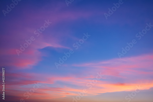 Abstract nature background. Dramatic and moody pink  purple and blue cloudy sky