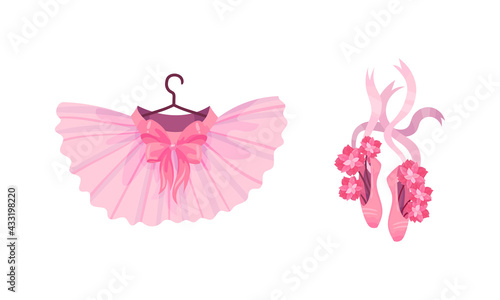 Tutu Skirt and Pointe Shoes as Ballet Accessory Vector Set