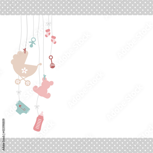 Links Hängende Babysymbole Mädchen Rosa Mintgrün Kanten Punkte Grau