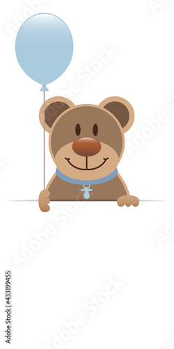 Brauner Teddy Banner Mit Retroblauem Luftballon