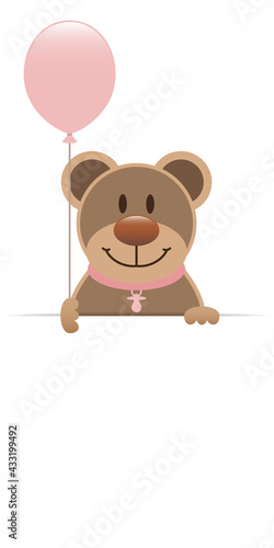 Brauner Teddy Banner Mit Rosa Luftballon