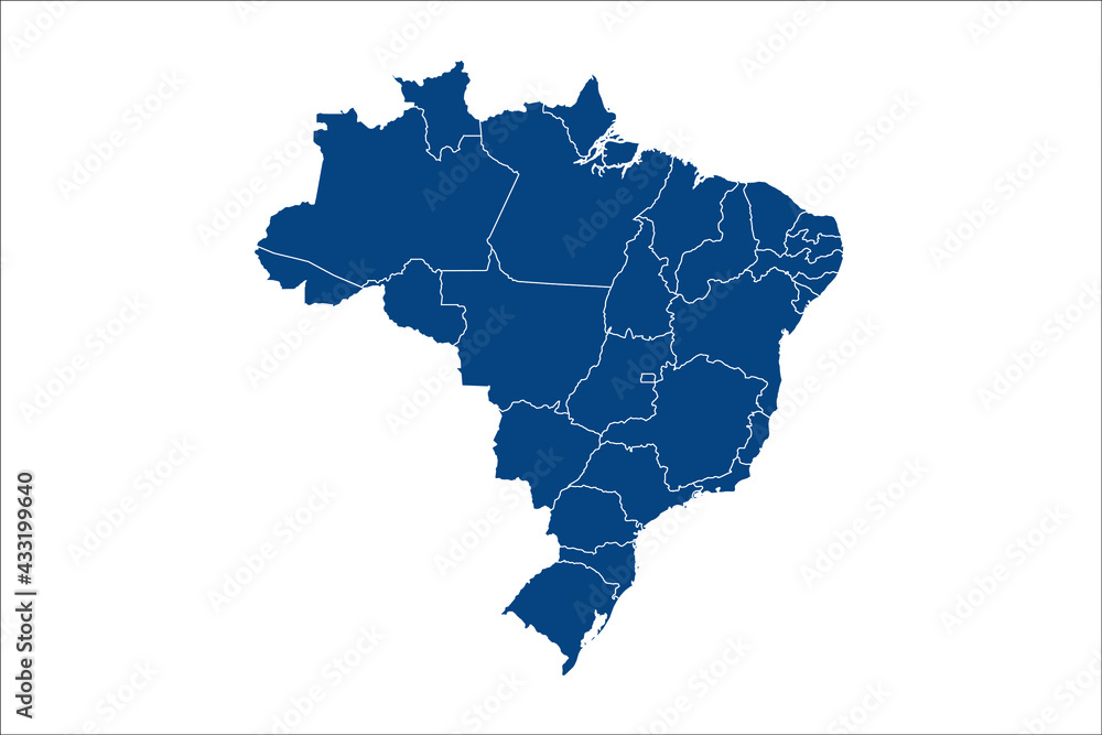 Fototapeta premium Brazil Map blue Color on White Backgound 