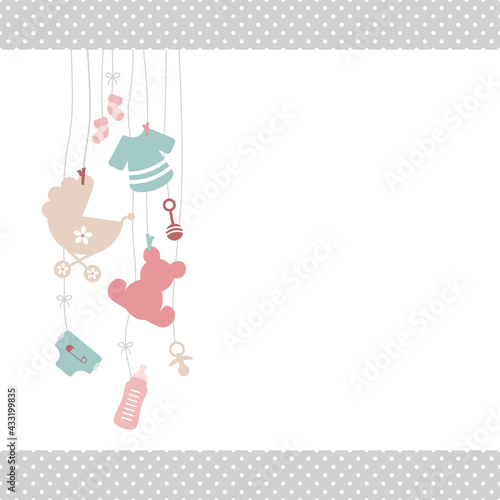 Links Hängende Babysymbole Mädchen Rosa Mintgrün Kanten Punkte Grau