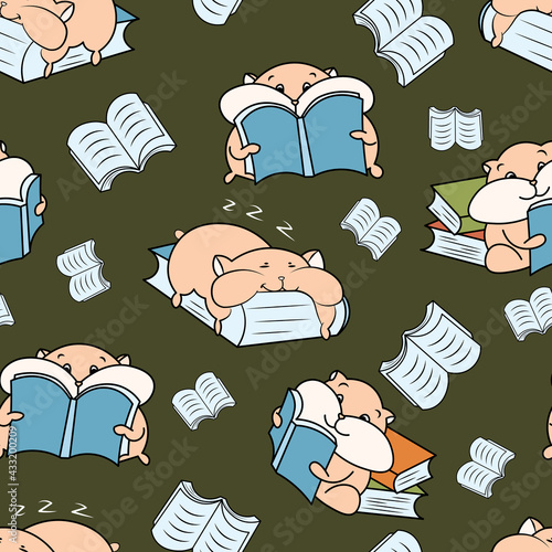 Bookish hamster loves reading cute seamless pattern