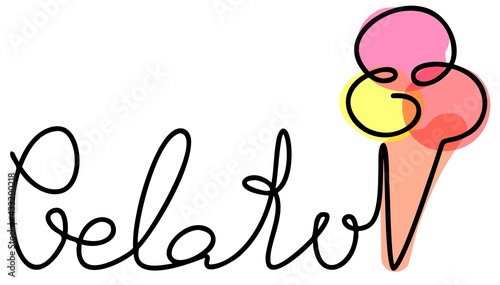gelato word with ice cream doodle hand writing continuous