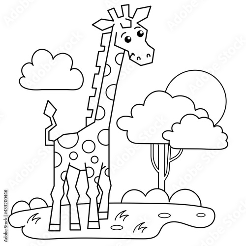 Coloring Page Outline Of cartoon giraffe in the savanna. Animals. Zoo. Coloring Book for kids.