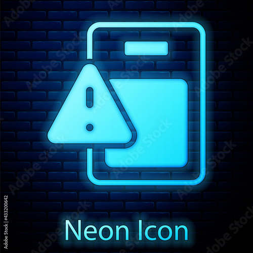 Glowing neon Global economic crisis icon isolated on brick wall background. World finance crisis. Vector