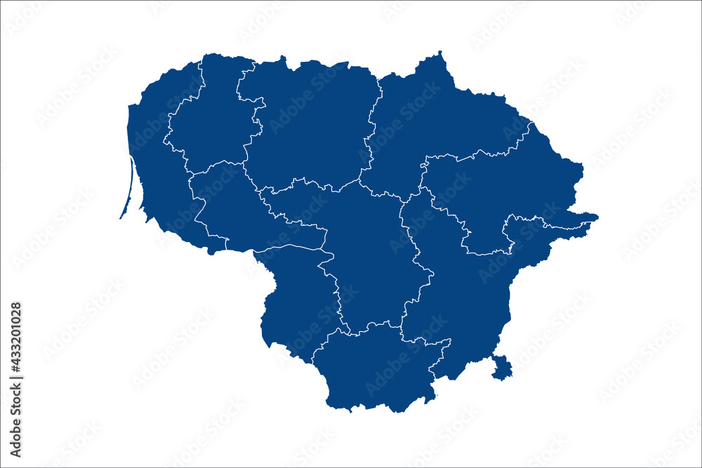 Lithuania Map blue Color on White Backgound
