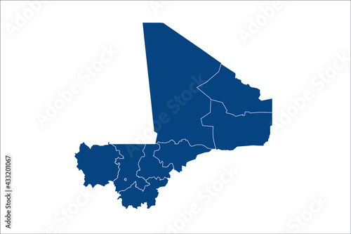 Mali Map blue Color on White Backgound