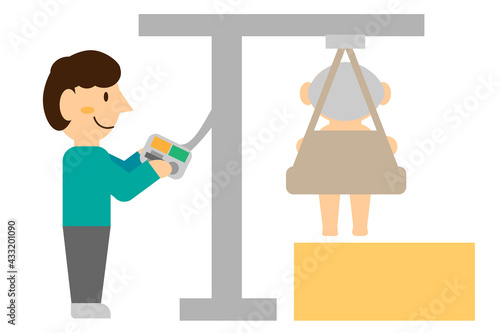 浴室用リフトを使って入浴を行う人