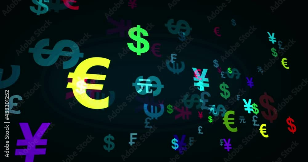 Currency dollar, euro and Yen abstract loop concept. pound sterling, swiss franc and renminbi text. Seamless, endless and looping 3d words animation.
Currency dollar, euro and Yen abstract loop concept. pound sterling, swiss franc and renminbi text. Seamless, endless and looping 3d words animation.