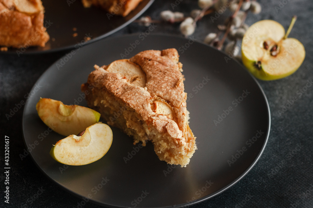 Charlotte. Delicious apple pie. Apple pie on the table Charlotte. Delicious apple pie. Apple pie on the table