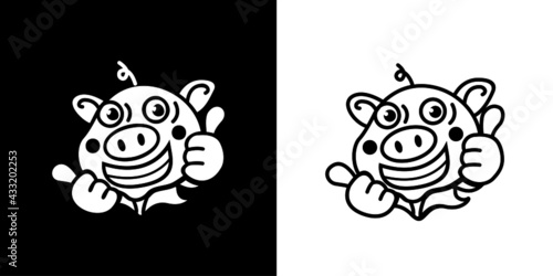  Funny pig laughing line art logo