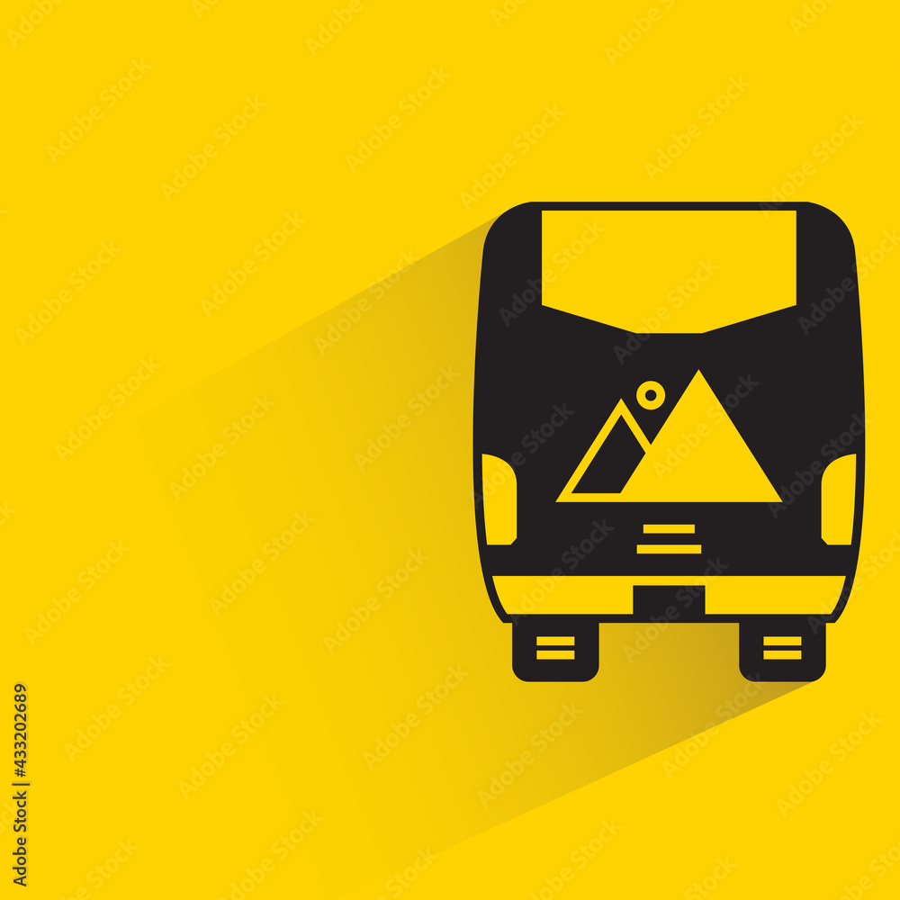 bus with advertising label shadow on yellow background bus with advertising label shadow on yellow background