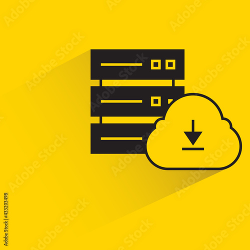 cloud download and server with shadow yellow background