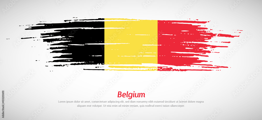 Artistic grungy watercolor brush flag of Belgium country. Happy national day background