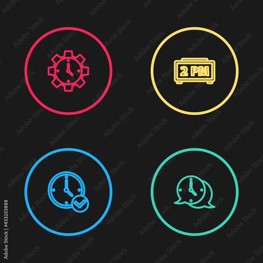Set line Clock, speech bubble, Digital alarm clock and Time Management icon. Vector Set line Clock, speech bubble, Digital alarm clock and Time Management icon. Vector