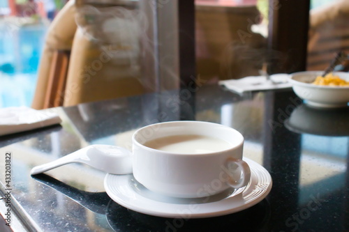 Hot soup and steam smoke breakfast in hotel © Prapan